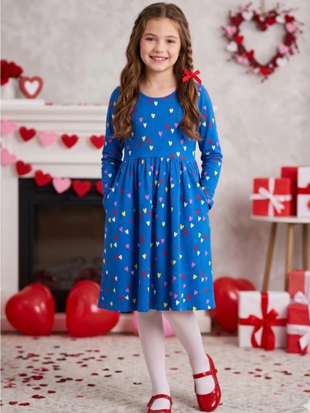Hanna Andersson Blue Valentines Print Skater Dress - Size 10 (Girls)